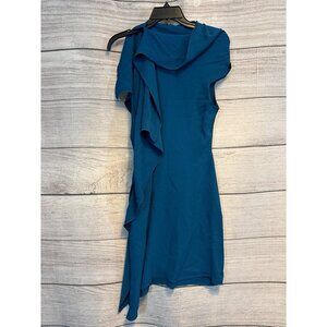 Roland Mouret Blue Draped Ruffle Sleeveless Dress UK 10 US 6